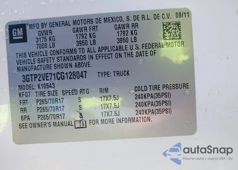 2012 GMC Sierra 1500 Sle from USA, damaged, VIN 3GTP2VE71CG128047